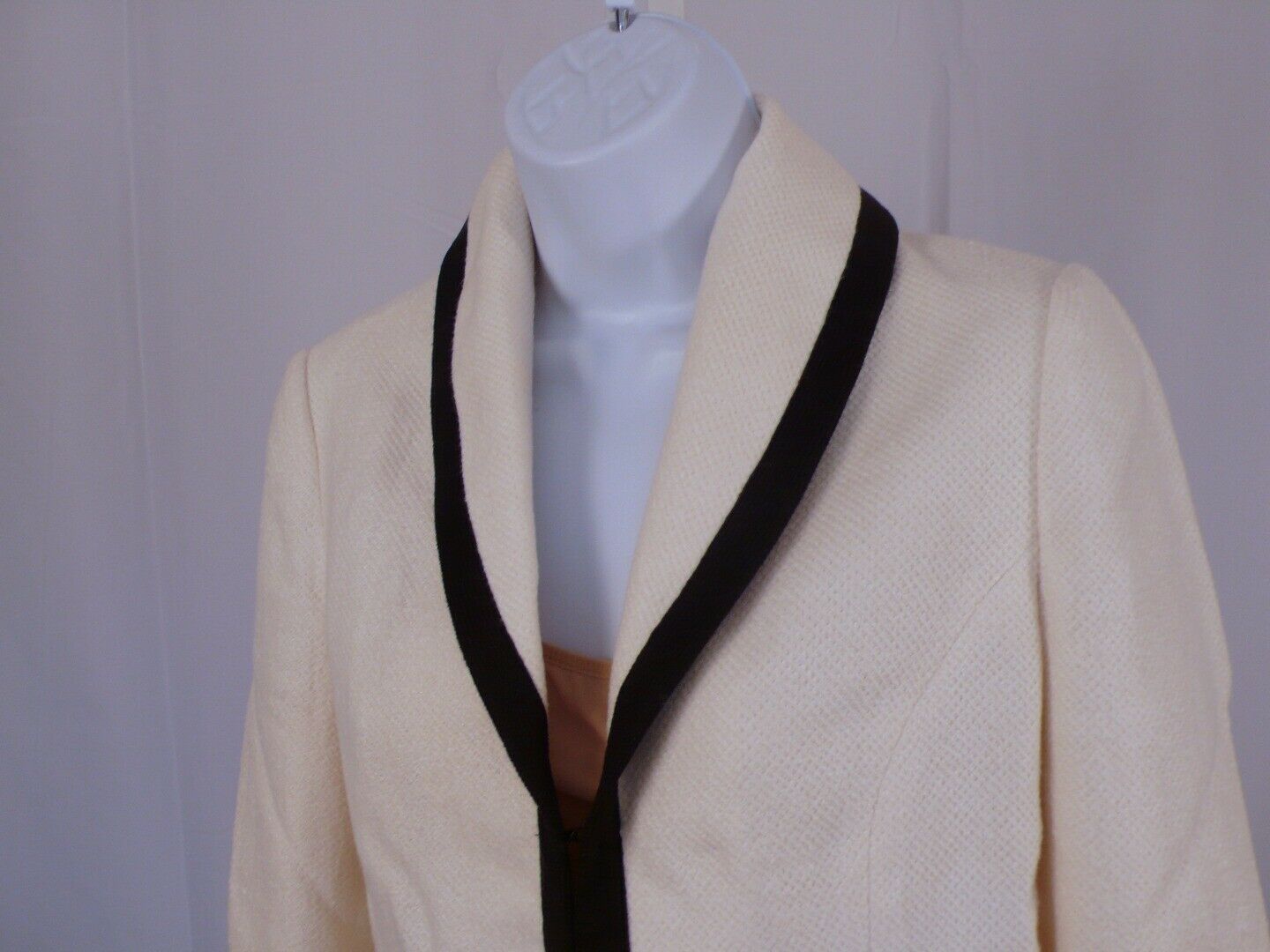 RALPH LAUREN BLACK LABEL Ivory W Black Trim Linen Cotton Textured Blazer Sz 10 - Image 4