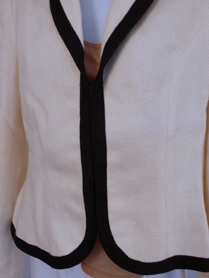 RALPH LAUREN BLACK LABEL Ivory W Black Trim Linen Cotton Textured Blazer Sz 10 - Image 5