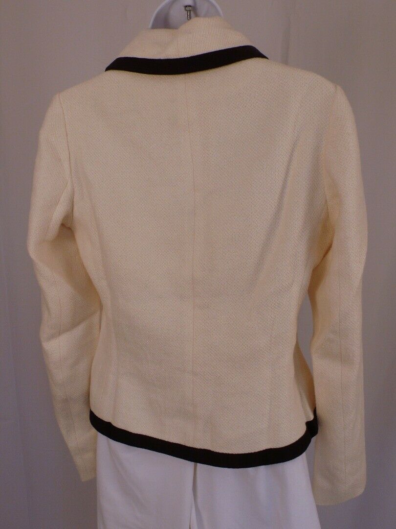 RALPH LAUREN BLACK LABEL Ivory W Black Trim Linen Cotton Textured Blazer Sz 10 - Image 7