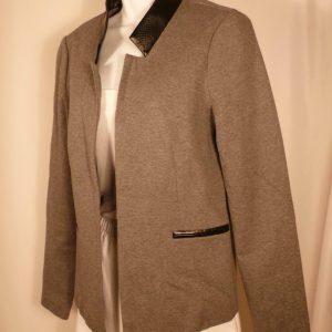 TINELY ROAD Women's Gray Knit Faux Leather Trim Blazer Sz M