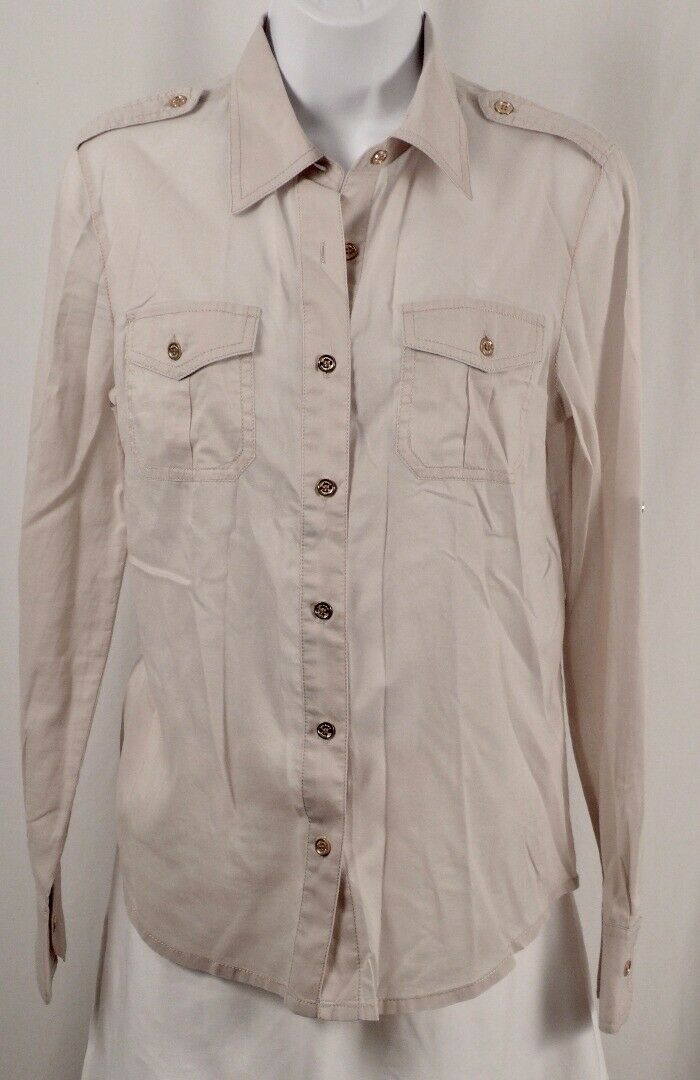 TORY BURCH Women's Dove Gray Cotton Gold Tone Buttons Button Front Blouse Sz 6 - Image 4