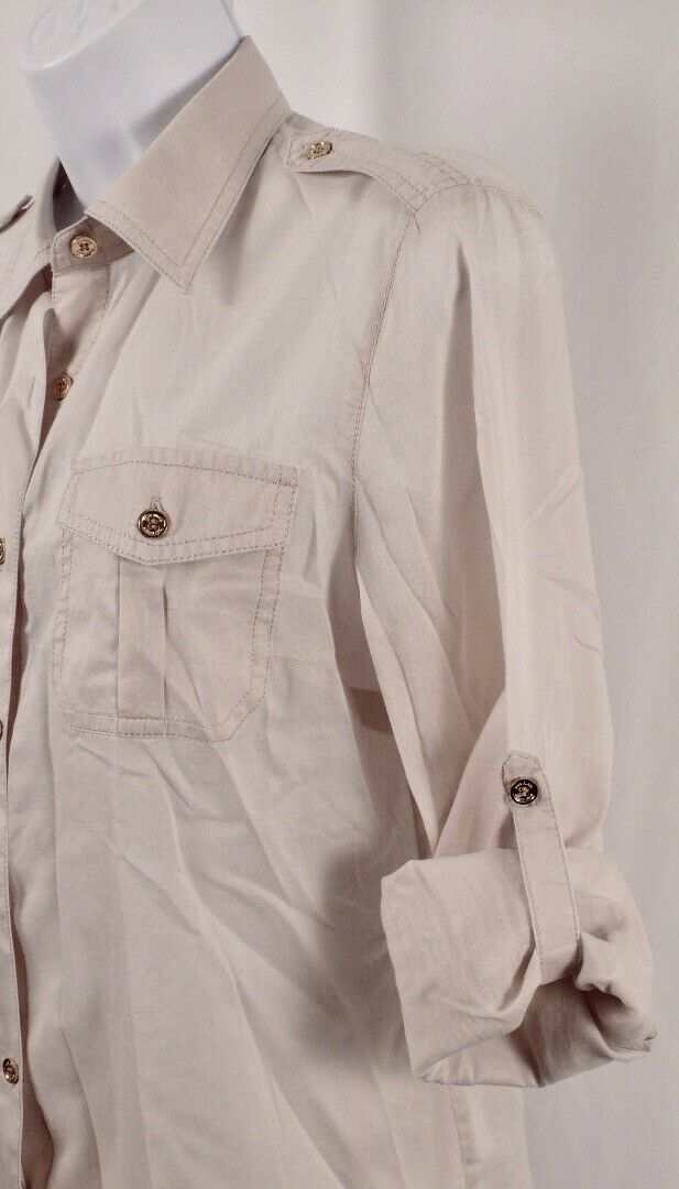 TORY BURCH Women's Dove Gray Cotton Gold Tone Buttons Button Front Blouse Sz 6 - Image 5