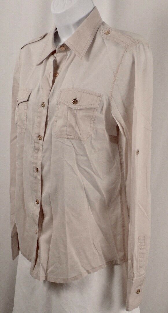 TORY BURCH Women's Dove Gray Cotton Gold Tone Buttons Button Front Blouse Sz 6