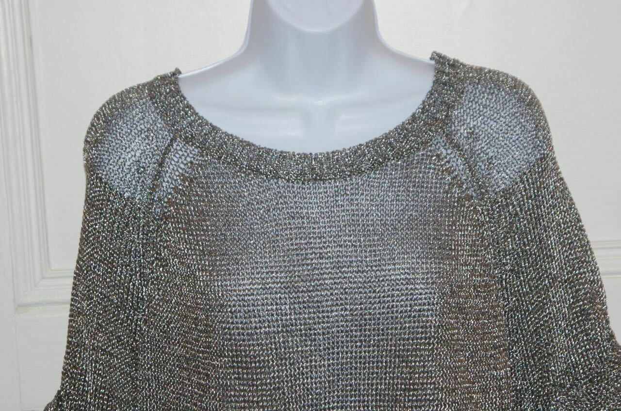 VINCE Women's Dolman Metallic Silver Lose Knit Rolled Short Sleeved Sweater Sz S - Image 3