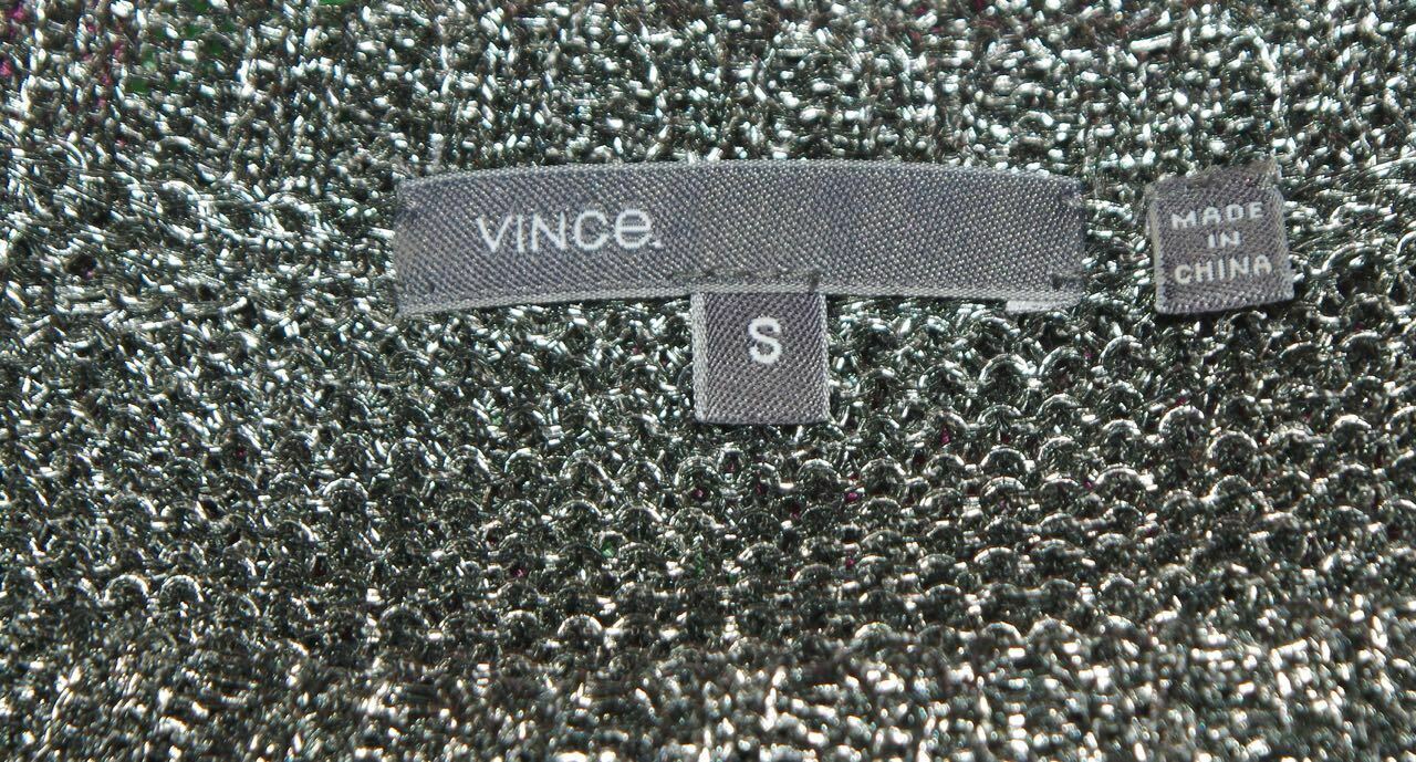VINCE Women's Dolman Metallic Silver Lose Knit Rolled Short Sleeved Sweater Sz S - Image 7