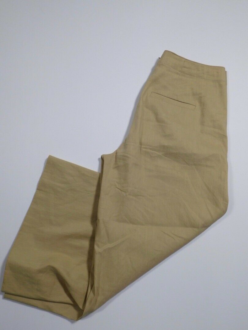 VINCE Women's Tan Linen Stretch Wide Leg Flat Front Cropped Pant Sz 8