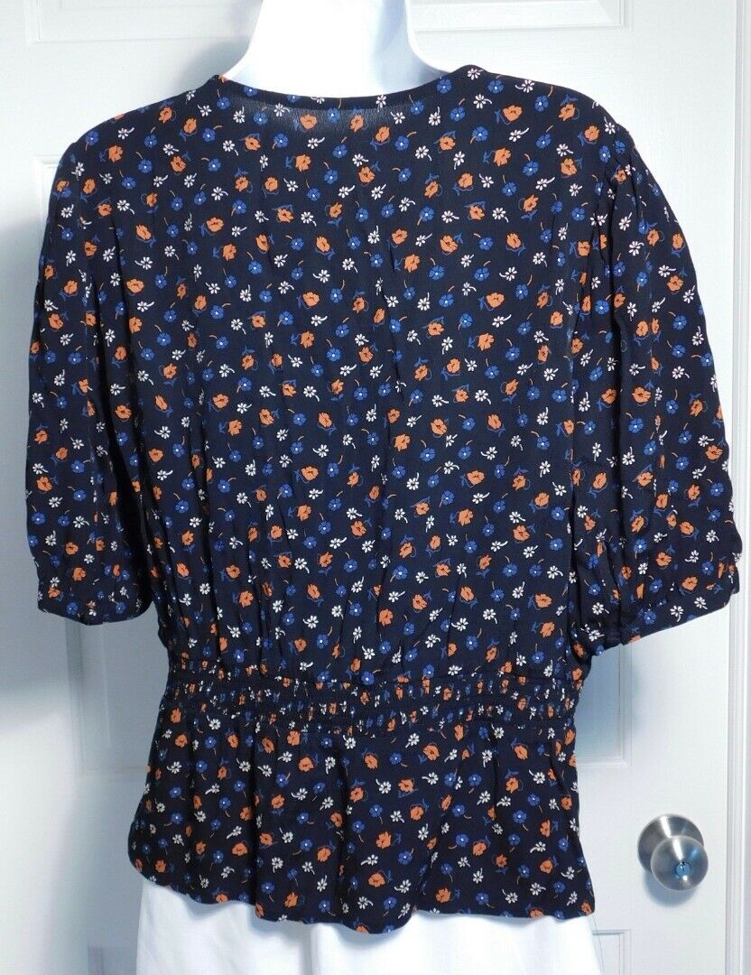 Women's Black Floral Elastic Waist V-Neck Tunic Blouse Sz S - Image 4