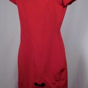 YIGAL AZROUEL Women's Red W Black Lace Up Accent SS V-Neck Knit Dress Sz 6