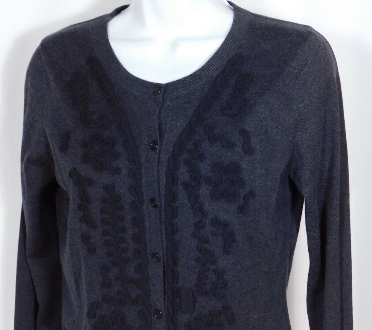 BANANA REPUBLIC NWT Women's Charcoal Gray Embroidered Cardigan Sweater Sz M $79 - Image 5