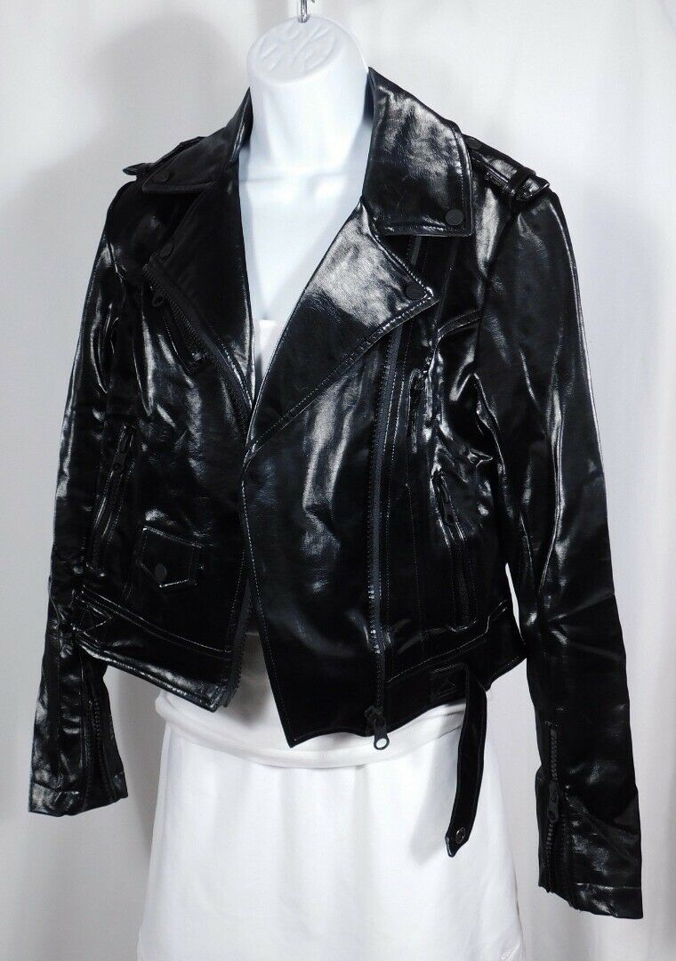 BLANC NOIR Women's Black Faux Leather Motorcycle Jacket Sz S - Image 3