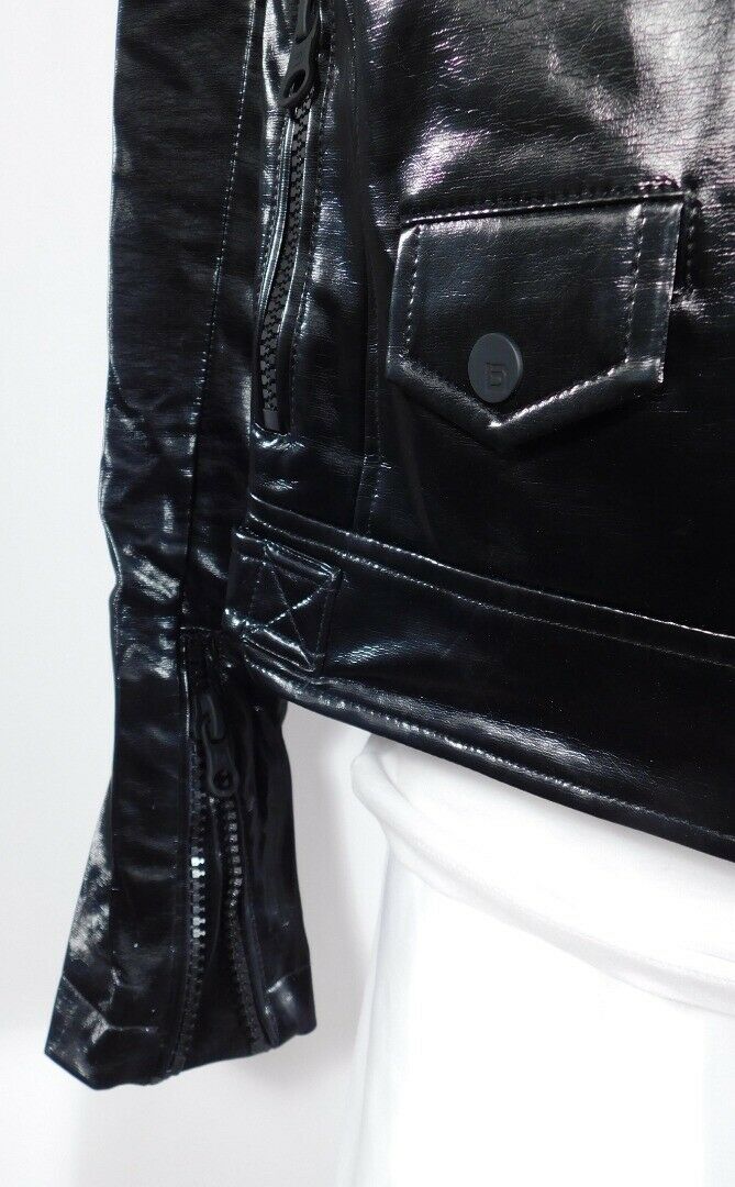 BLANC NOIR Women's Black Faux Leather Motorcycle Jacket Sz S - Image 6