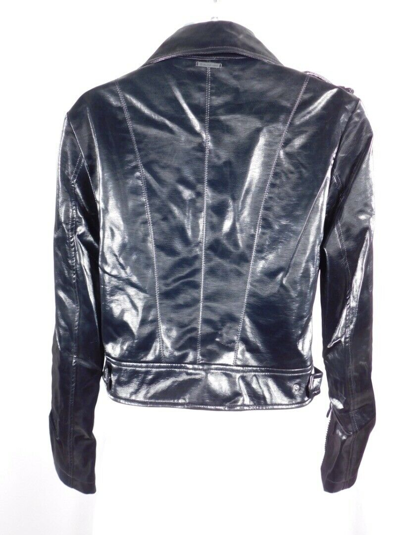 BLANC NOIR Women's Black Faux Leather Motorcycle Jacket Sz S - Image 7