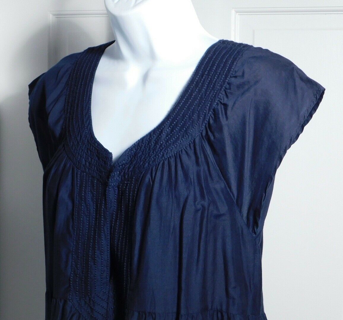 CALYPSO ST BARTH Women's Blue Embroidered V-Neck Short Sleeve A-Line Dress Sz XS - Image 3