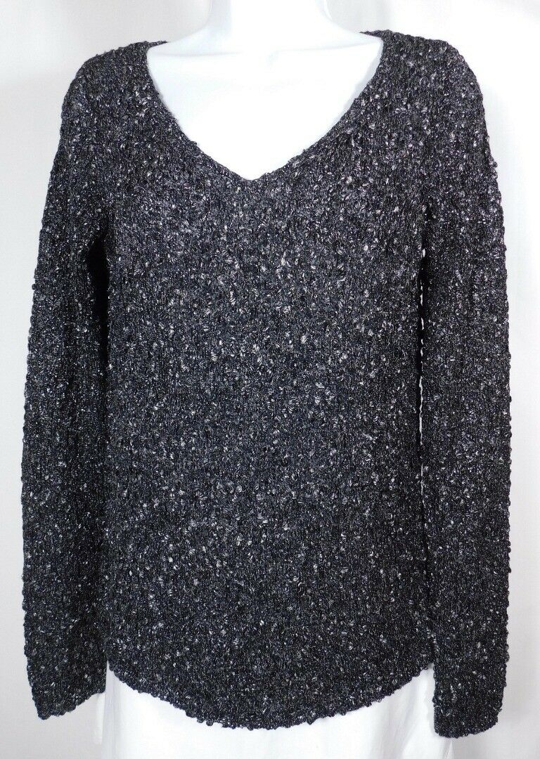 CLUB MONACO Women's Charcoal Gray V-Neck Metallic Threaded Sweater Sz S/P - Image 3