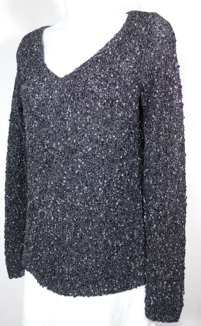 CLUB MONACO Women's Charcoal Gray V-Neck Metallic Threaded Sweater Sz S/P