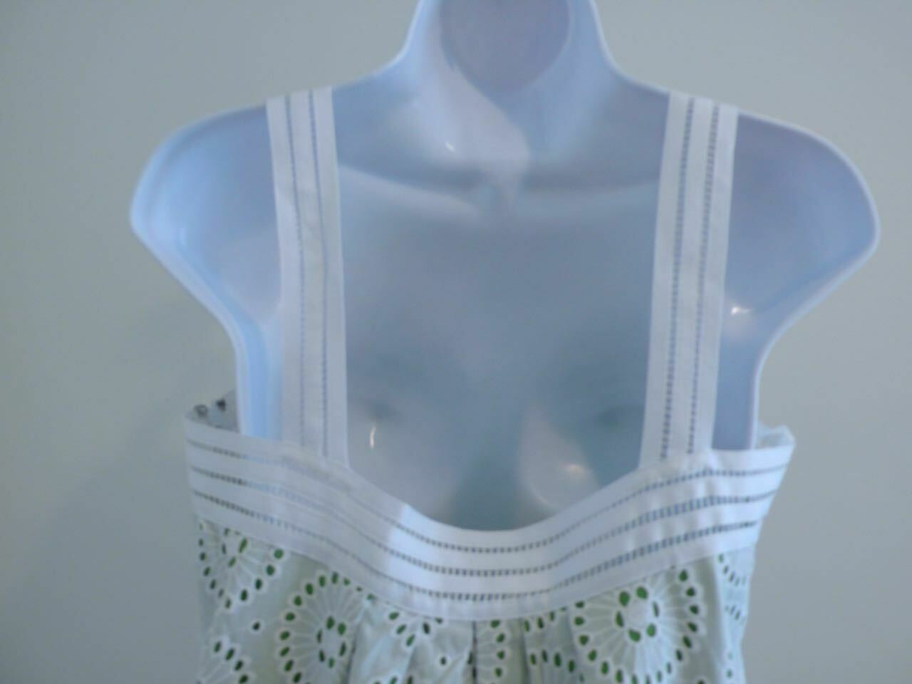 CYNTHIA STEFFE Women's Green W White Eyelet Overlay Cotton Sleeveless Dress Sz 8 - Image 8