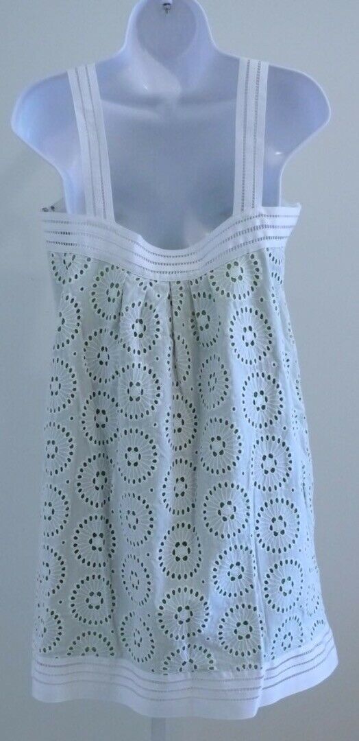CYNTHIA STEFFE Women's Green W White Eyelet Overlay Cotton Sleeveless Dress Sz 8 - Image 9