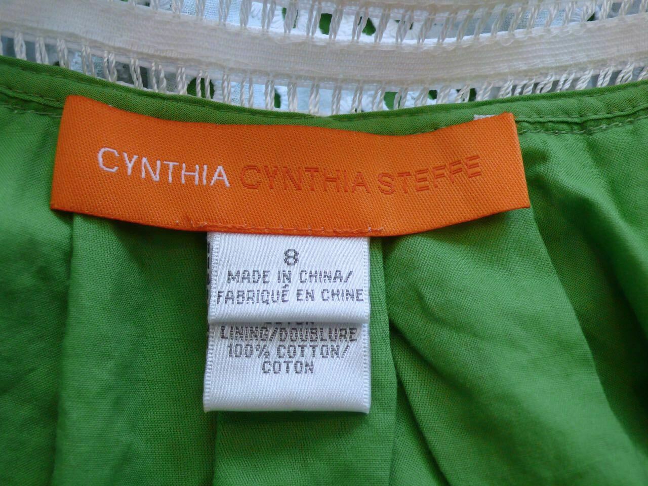 CYNTHIA STEFFE Women's Green W White Eyelet Overlay Cotton Sleeveless Dress Sz 8 - Image 10