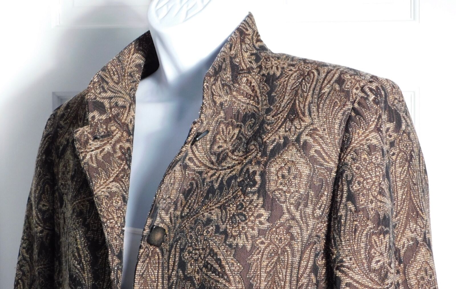 DANA BUCHMAN PETITE Women's Brown Paisley Brocade Blazer Jacket Sz 8P - Image 5