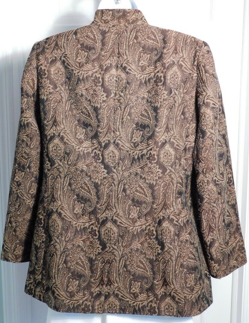 DANA BUCHMAN PETITE Women's Brown Paisley Brocade Blazer Jacket Sz 8P - Image 6