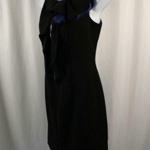 ELIE TAHARI Women's Black &  Navy Zip Front Ruffle Front Colby Sheath Dress Sz 4