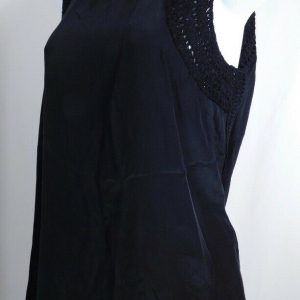 ELIZABETH AND JAMES Women's Black Silk Crochet Trim Sleeveless Blouse Sz M