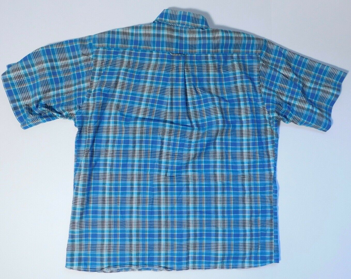 F. A. MACCLUER Men's Blue Plaid Cotton Short Sleeve Button Front Shirt Sz L - Image 5