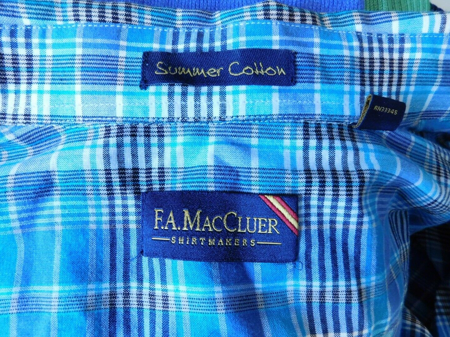 F. A. MACCLUER Men's Blue Plaid Cotton Short Sleeve Button Front Shirt Sz L - Image 6