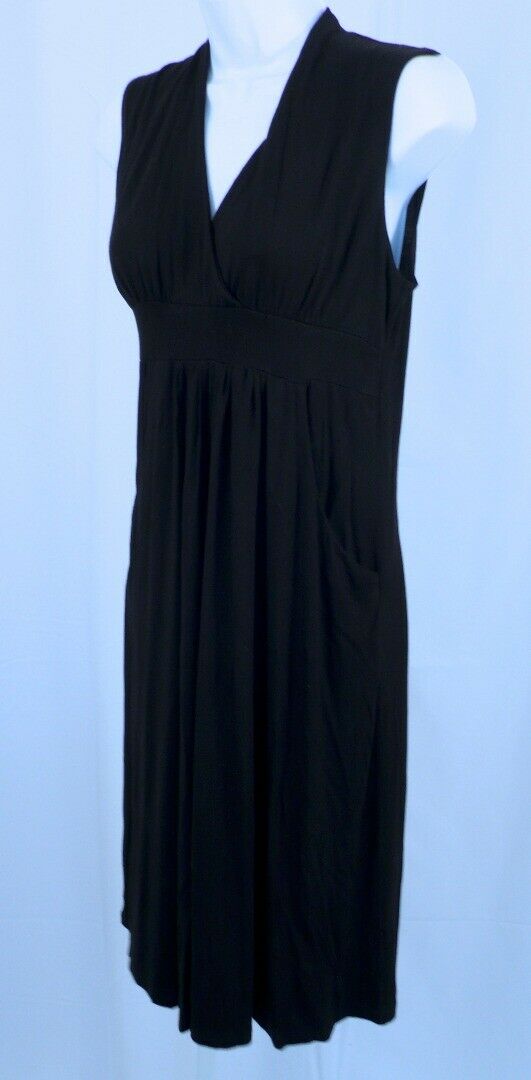 FLIRTY PINK Women's Black Jersey Knit V-Neck Sleeveless Empire Waist Dress Sz M