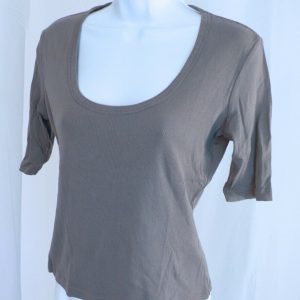 GARNET HILL Women's Gray Scoop Neck Short Sleeve Cotton Knit T-Shirt Sz XS