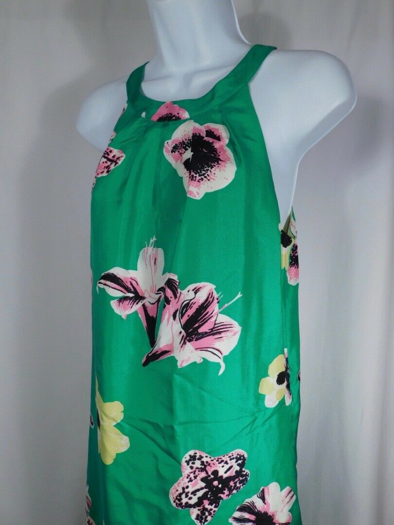 J CREW Green Pink Yellow Floral Silk Low Back Halter Dress Sz 4 - Image 3