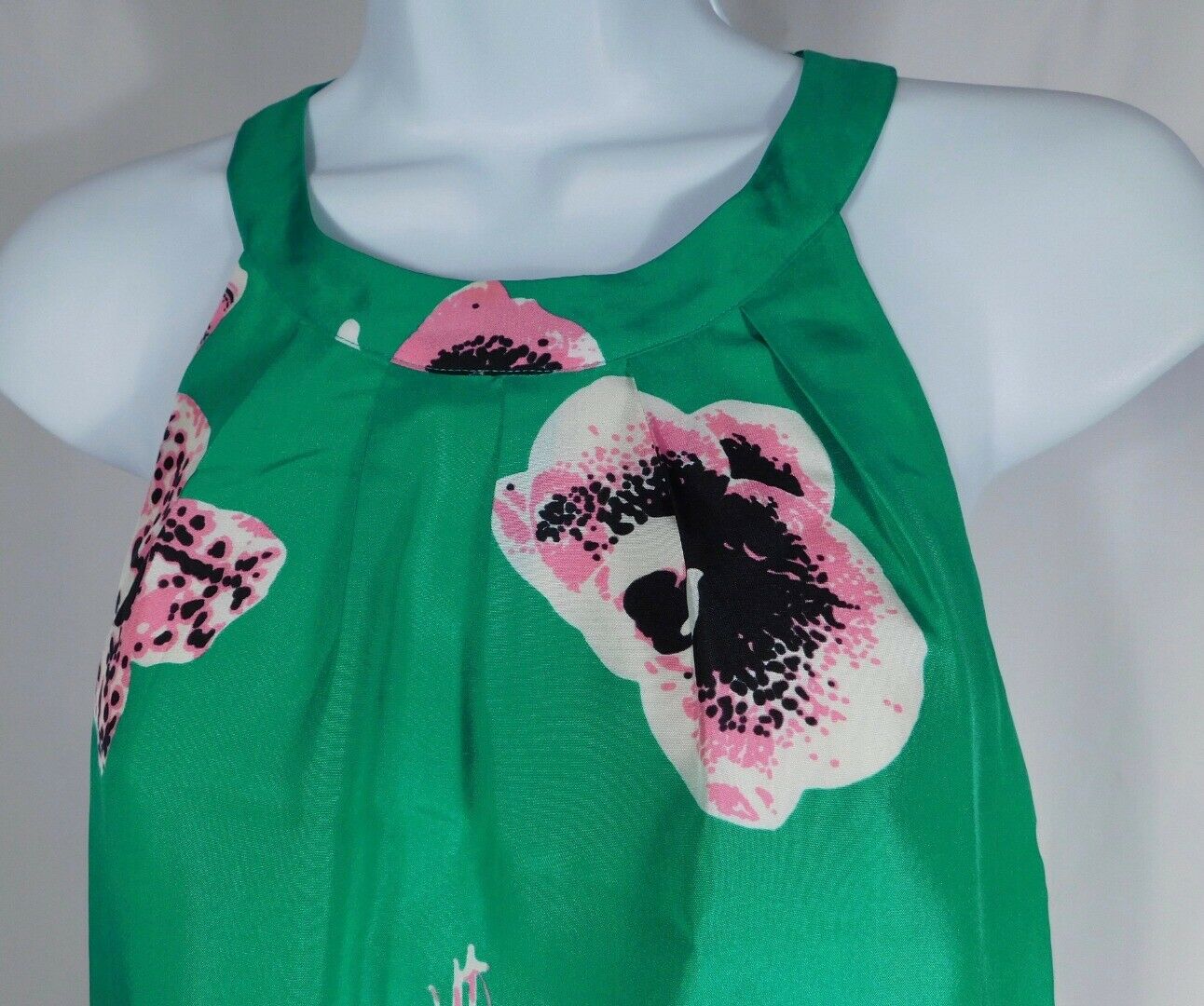 J CREW Green Pink Yellow Floral Silk Low Back Halter Dress Sz 4 - Image 4