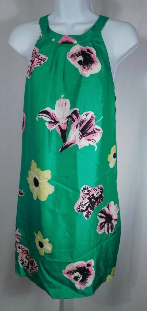 J CREW Green Pink Yellow Floral Silk Low Back Halter Dress Sz 4 - Image 5