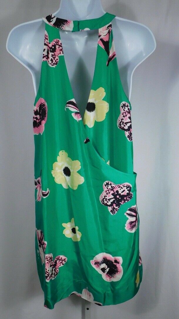 J CREW Green Pink Yellow Floral Silk Low Back Halter Dress Sz 4 - Image 6