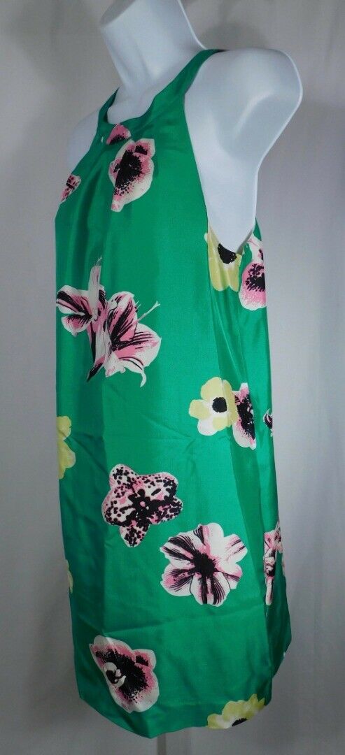 J CREW Green Pink Yellow Floral Silk Low Back Halter Dress Sz 4