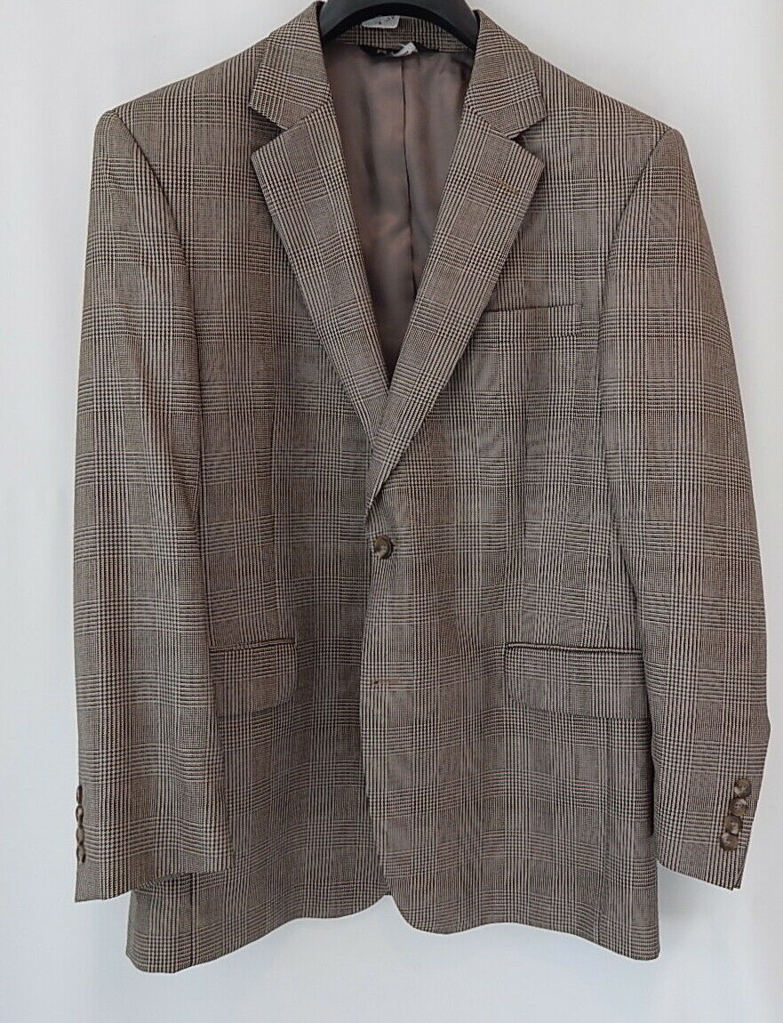 JOS A BANKS 2-Button Silk/Wool Blend Patterned Tan & Black Sportcoat