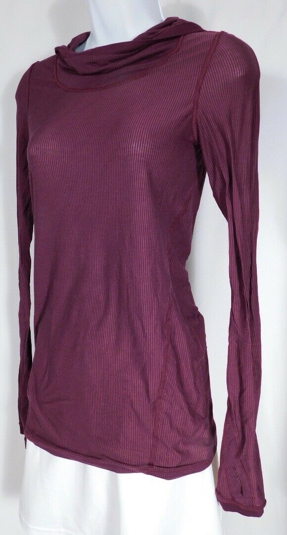 LULULEMON Women's Magenta Ribbed Hooded Thin Pull On Top Sz S