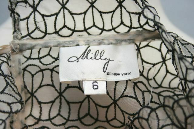 MILLY Womens Silk Lace Cap Sleeve Dress w/Attached Velvet Bow Taupe/Black Sz 6 - Image 8