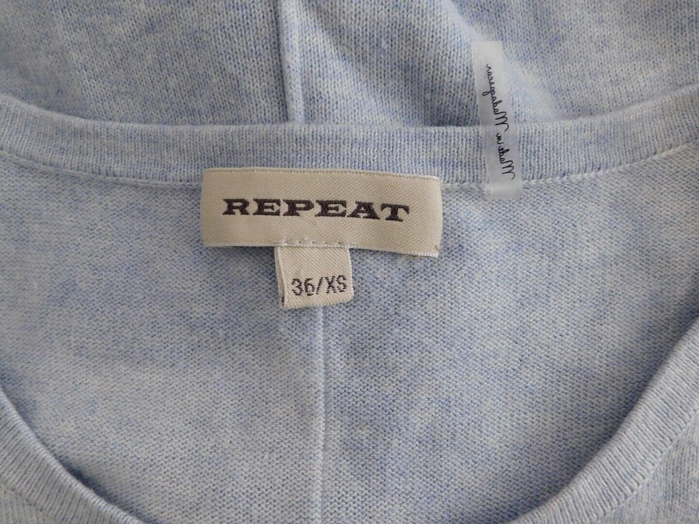 REPEAT Women's Light Blue Cotton Viscose Short Sleeved Sweater Sz XS ($135) - Image 7