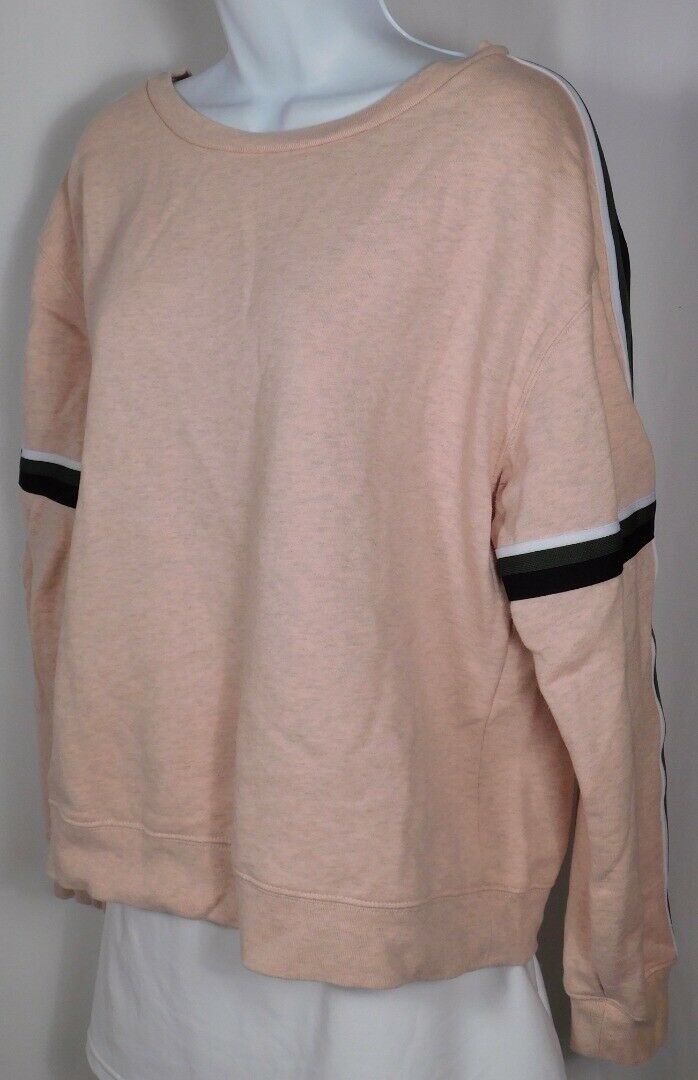 SANCTUARY Women's Pink Gray Black Arm Stripe Long Sleeve Sweatshirt Shirt Sz M