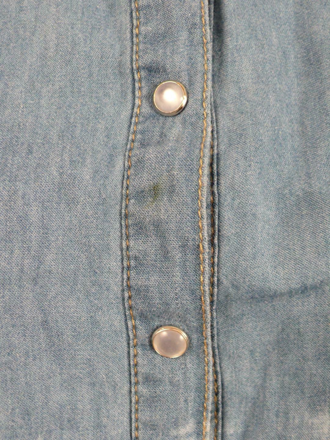 SANS SOUCI Women's Blue White Denim Snap Front Blouse Sz S - Image 7