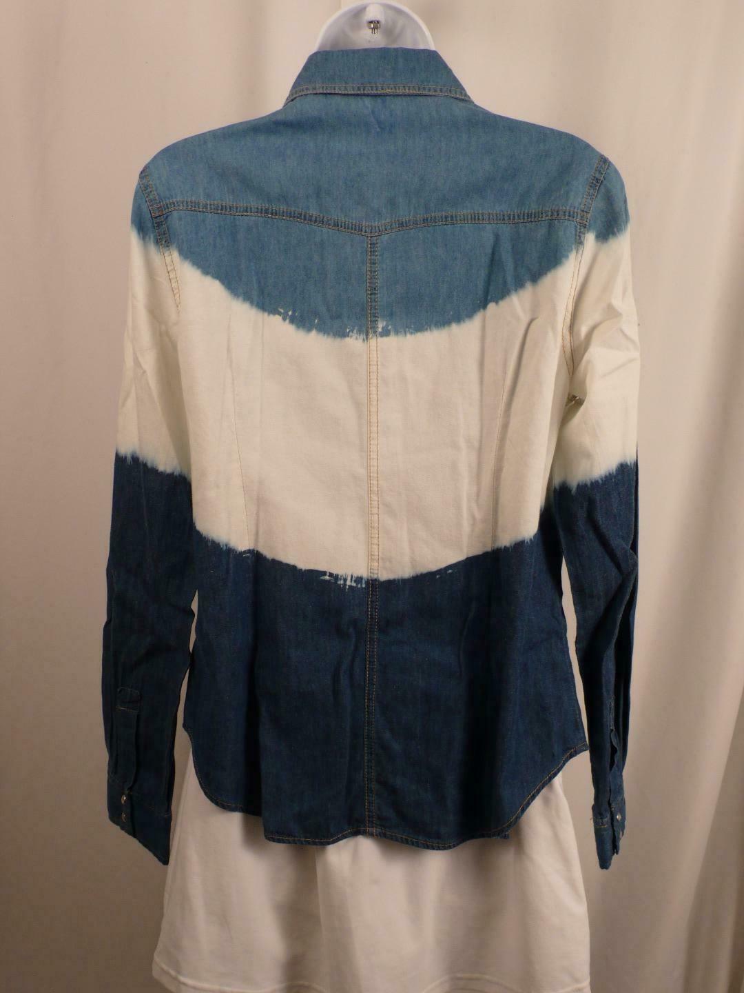 SANS SOUCI Women's Blue White Denim Snap Front Blouse Sz S - Image 8
