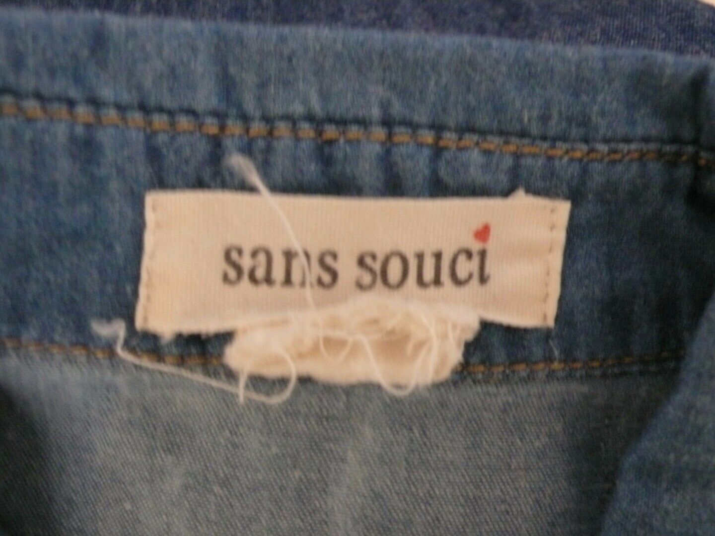 SANS SOUCI Women's Blue White Denim Snap Front Blouse Sz S - Image 9