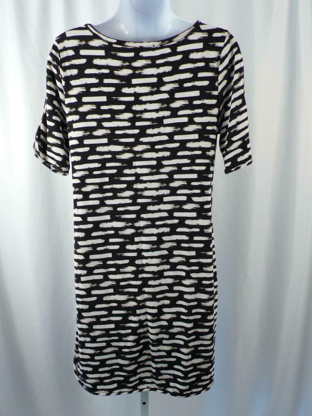 TART Women's Black & Ivory Print Short Sleeve V-Neck Knit Dress Sz S - Image 6