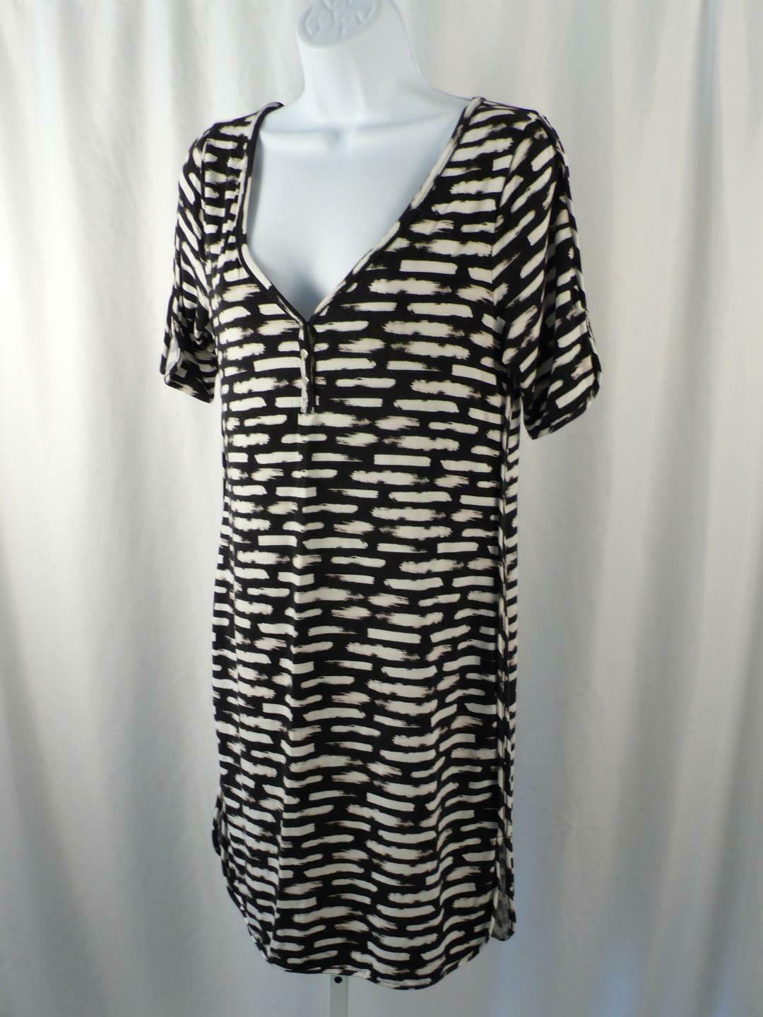 TART Women's Black & Ivory Print Short Sleeve V-Neck Knit Dress Sz S