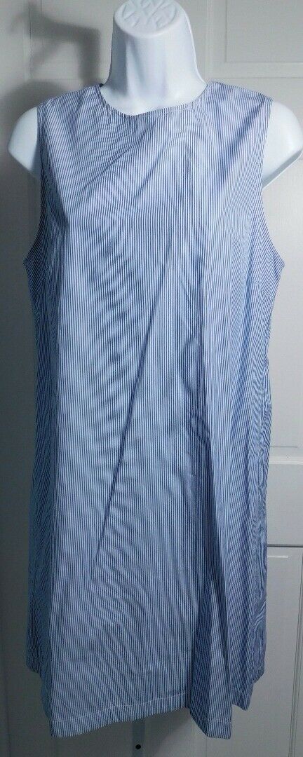 THEORY Blue & White Striped Sleeveless Lace Up Back Cotton Dress Sz 6 - Image 3