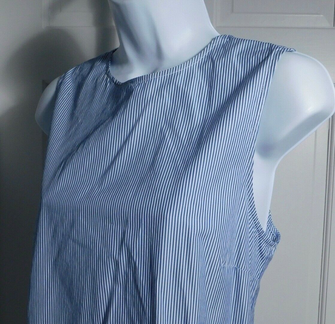THEORY Blue & White Striped Sleeveless Lace Up Back Cotton Dress Sz 6 - Image 4