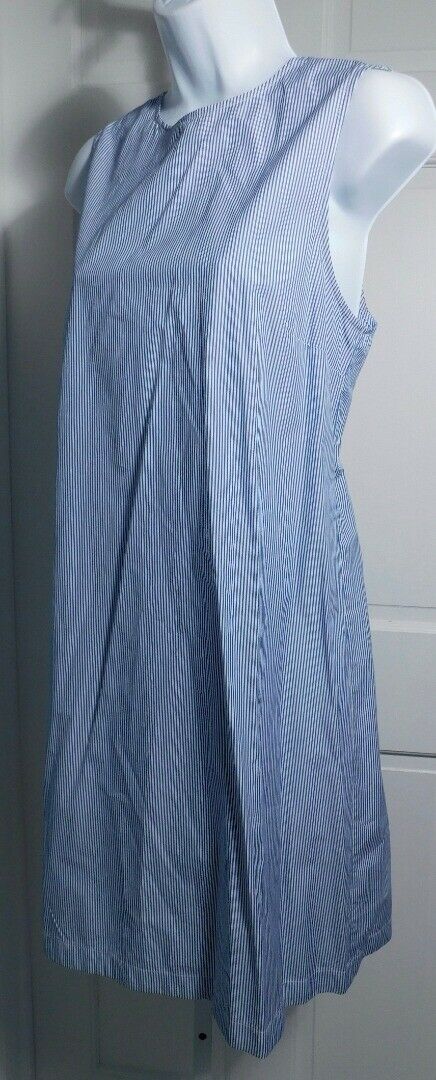 THEORY Blue & White Striped Sleeveless Lace Up Back Cotton Dress Sz 6