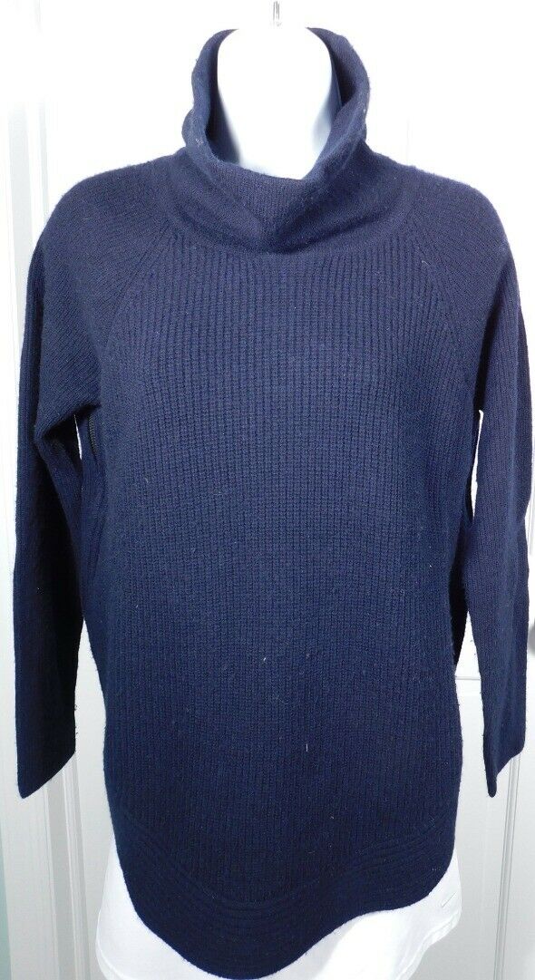 VINCE Women's Navy Blue Wool Cashmere Ribbed Side Zip Turtleneck Sweater Sz XS - Image 3