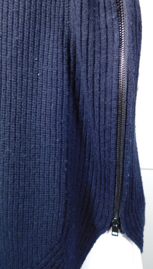 VINCE Women's Navy Blue Wool Cashmere Ribbed Side Zip Turtleneck Sweater Sz XS - Image 4